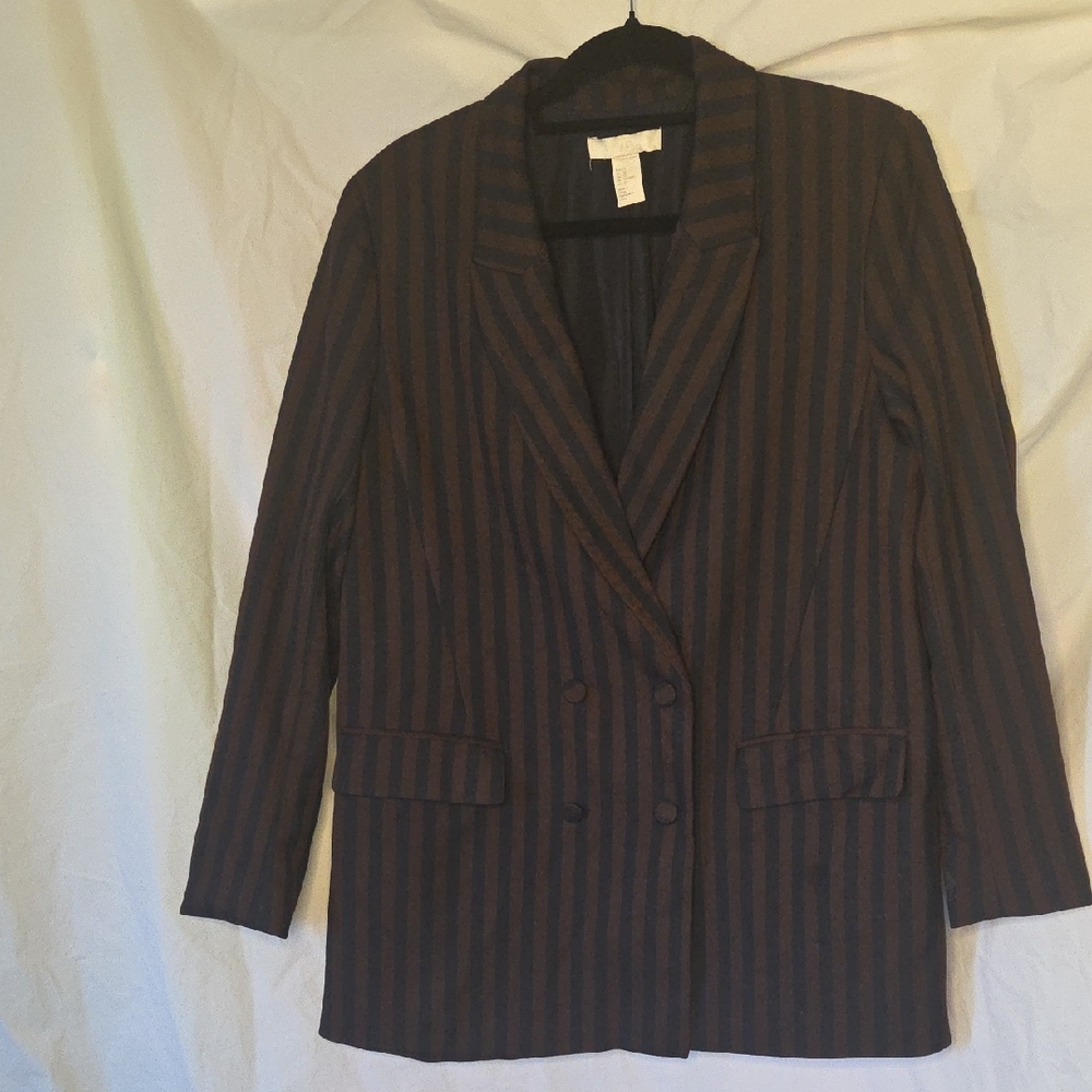 Elegant Striped Blue and Brown Blazer